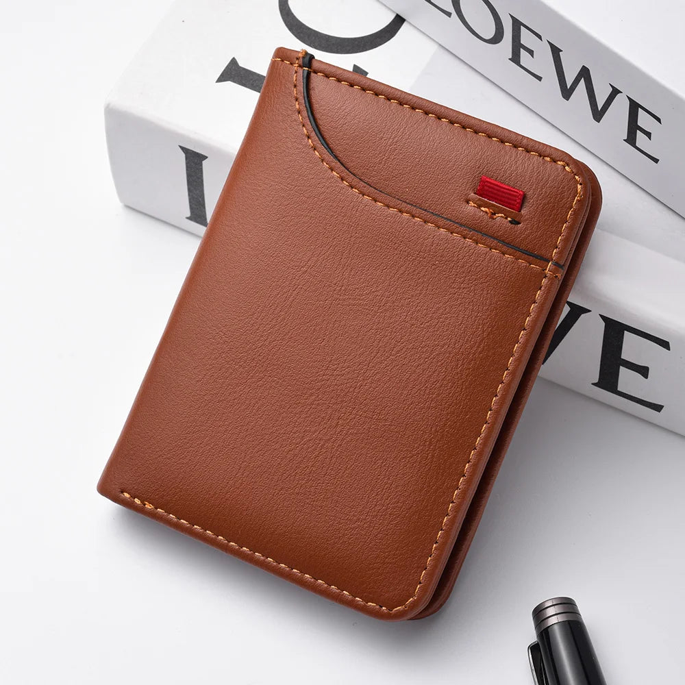Ultra-Thin PU Leather Card Holder: Minimalist Men's Vertical Wallet.
