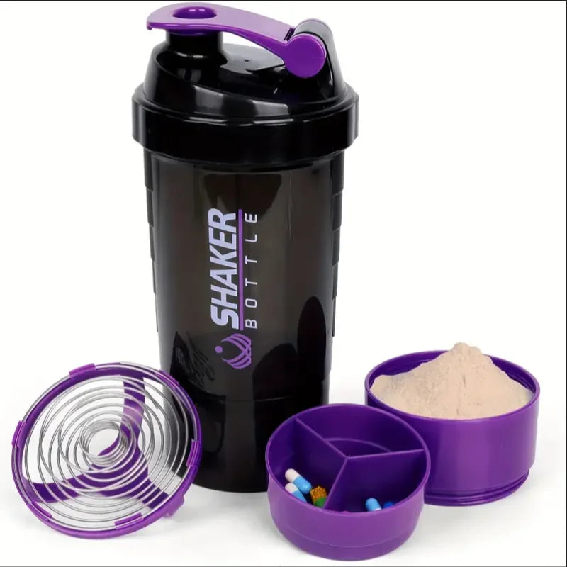 2-Tier Protein Shaker Bottle: Integrated Power Container for Gym & Fitness.
