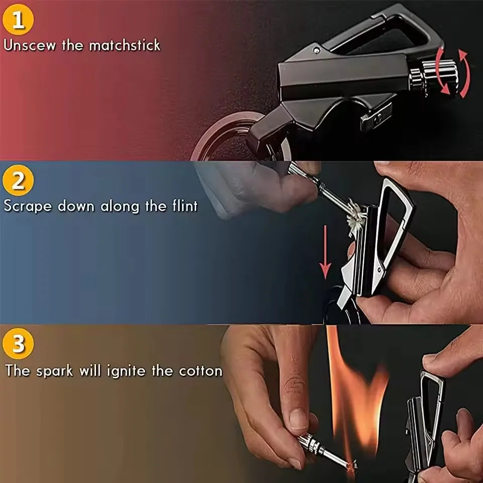 4-in-1 Kerosene Lighter Keychain: Essential Outdoor Gadget & Gift.