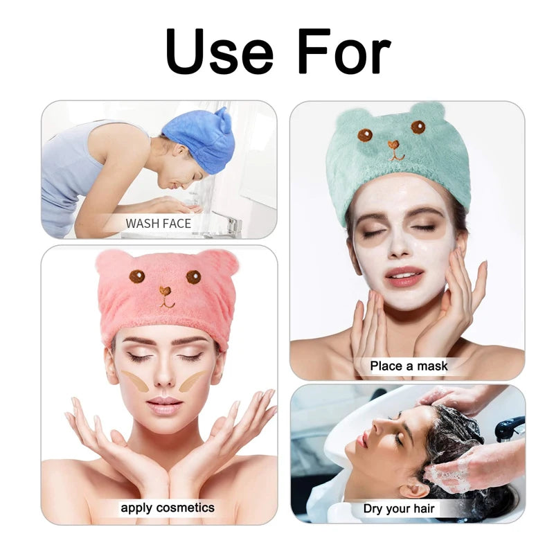 Cute Bear Quick-Dry Cap: Effortless Hair Care, Zero Frizz.