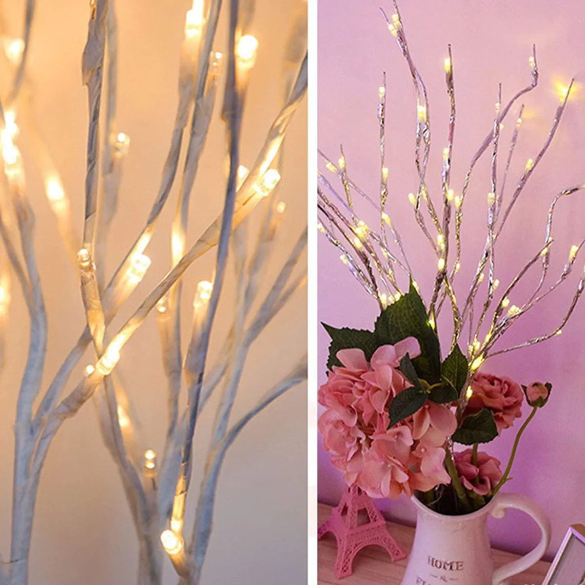 White Birch Branch Lights: 20 LED Fairy Willow for Home & Holiday Decor.