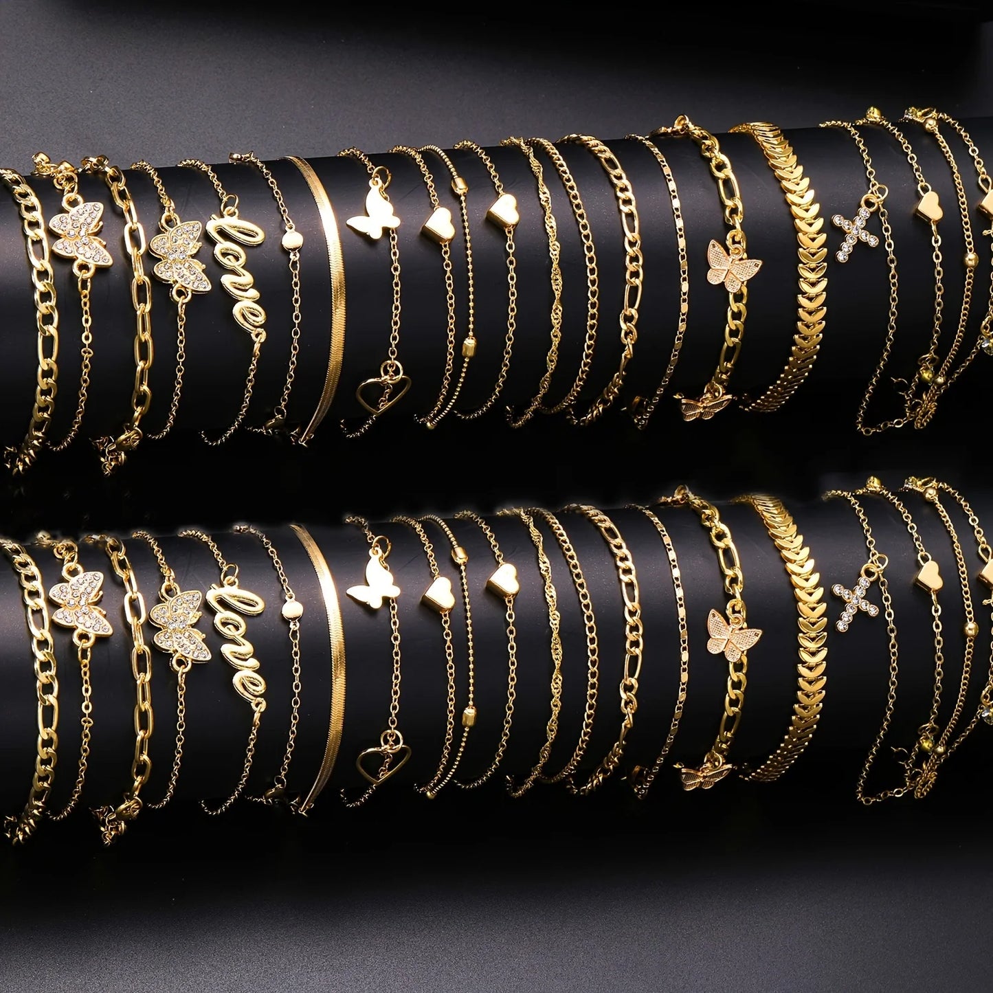 18Pcs Bohemian Summer Beach Anklet Set: Vintage Butterfly & Crystal Foot Jewelry.