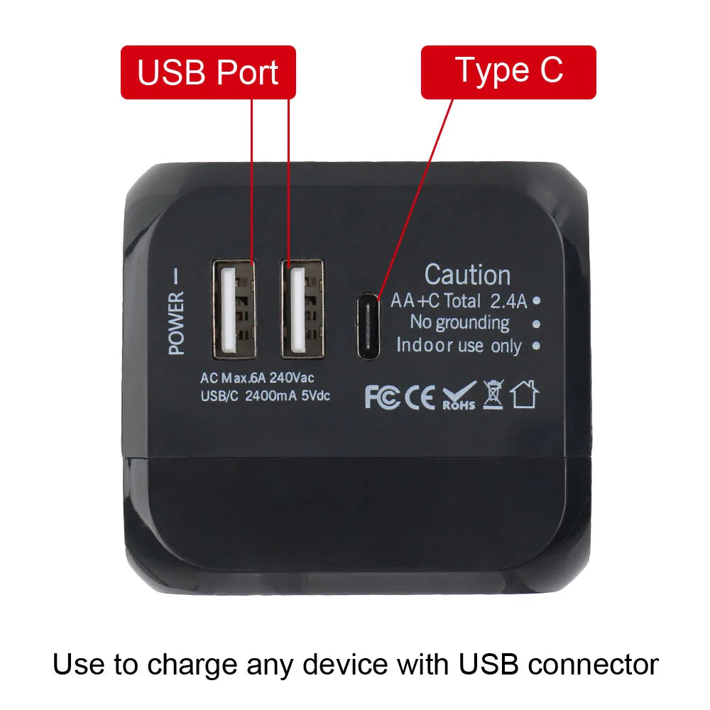 All-in-One Universal Travel Adapter with USB & Type-C