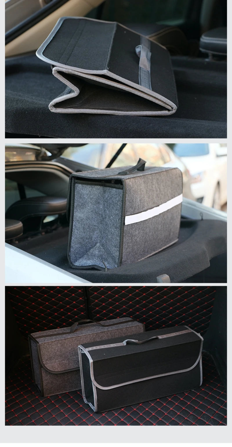 Large Anti-Slip Car Trunk Organizer: Soft Felt Compartment Storage.