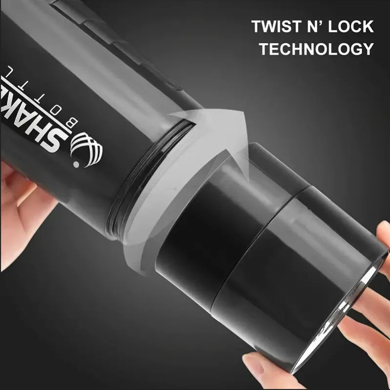 2-Tier Protein Shaker Bottle: Integrated Power Container for Gym & Fitness.