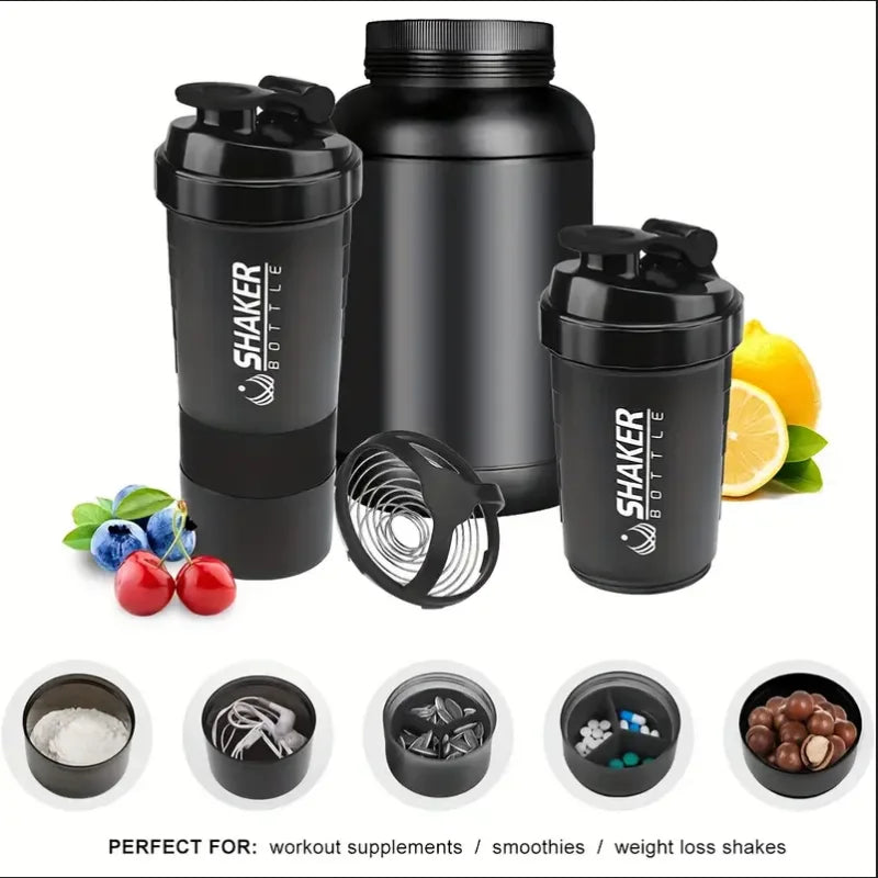 2-Tier Protein Shaker Bottle: Integrated Power Container for Gym & Fitness.