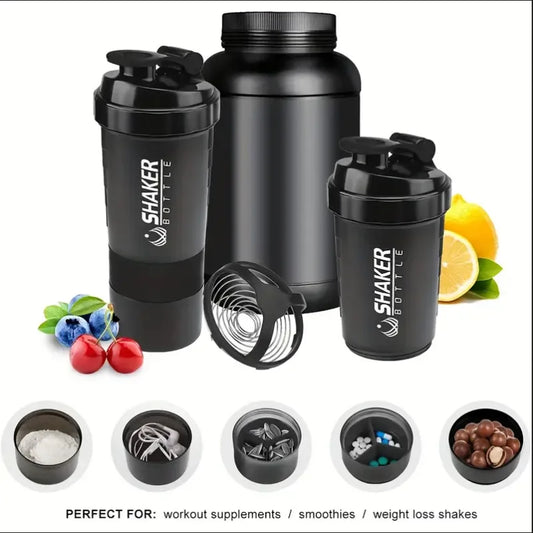 2-Tier Protein Shaker Bottle: Integrated Power Container for Gym & Fitness.