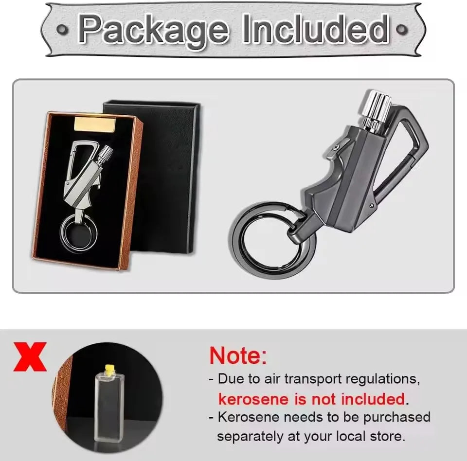 4-in-1 Kerosene Lighter Keychain: Essential Outdoor Gadget & Gift.