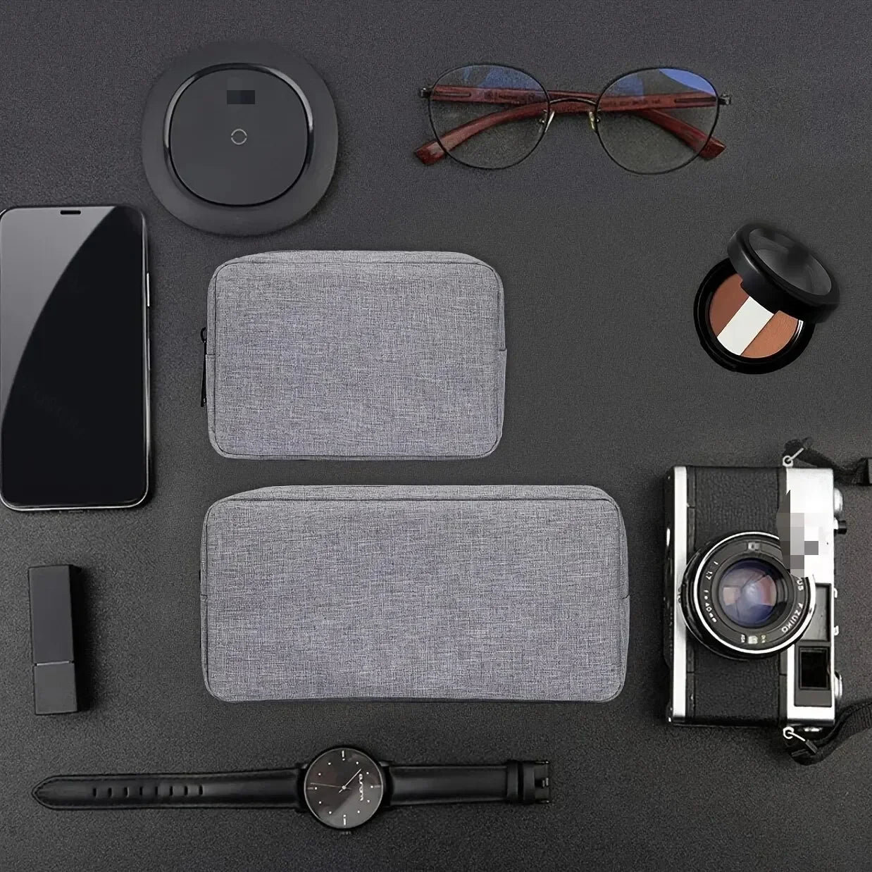 Small Electronics Travel Organizer: Cable, Cord, & SD Card Storage Bag.