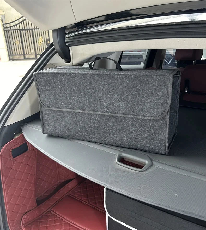 Large Anti-Slip Car Trunk Organizer: Soft Felt Compartment Storage.
