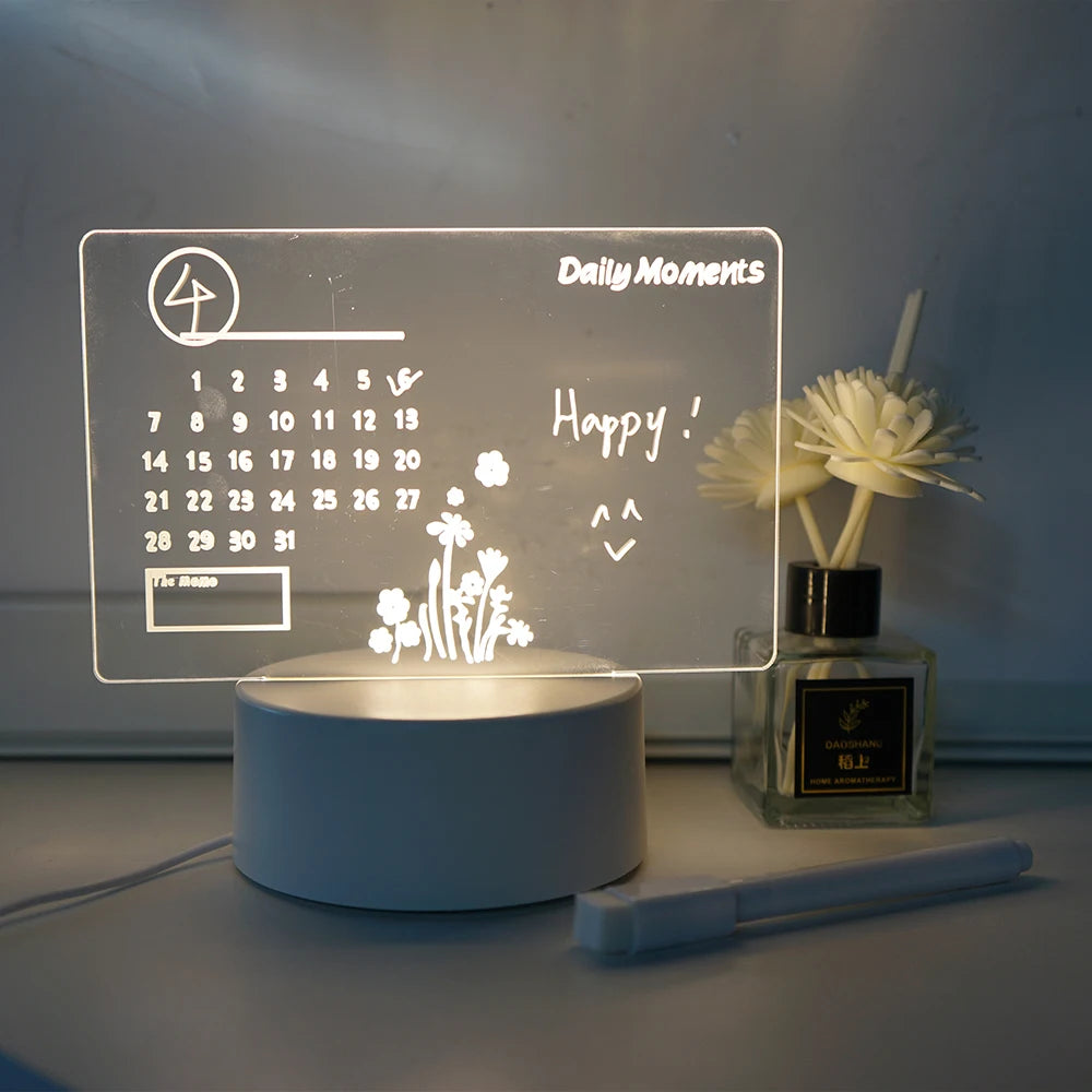 LED Message Board Night Light: Creative Rewritable Memo & Warm Decor.