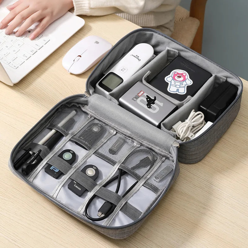 Small Electronics Travel Organizer: Cable, Cord, & SD Card Storage Bag.