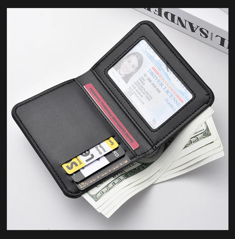 Ultra-Thin PU Leather Card Holder: Minimalist Men's Vertical Wallet.