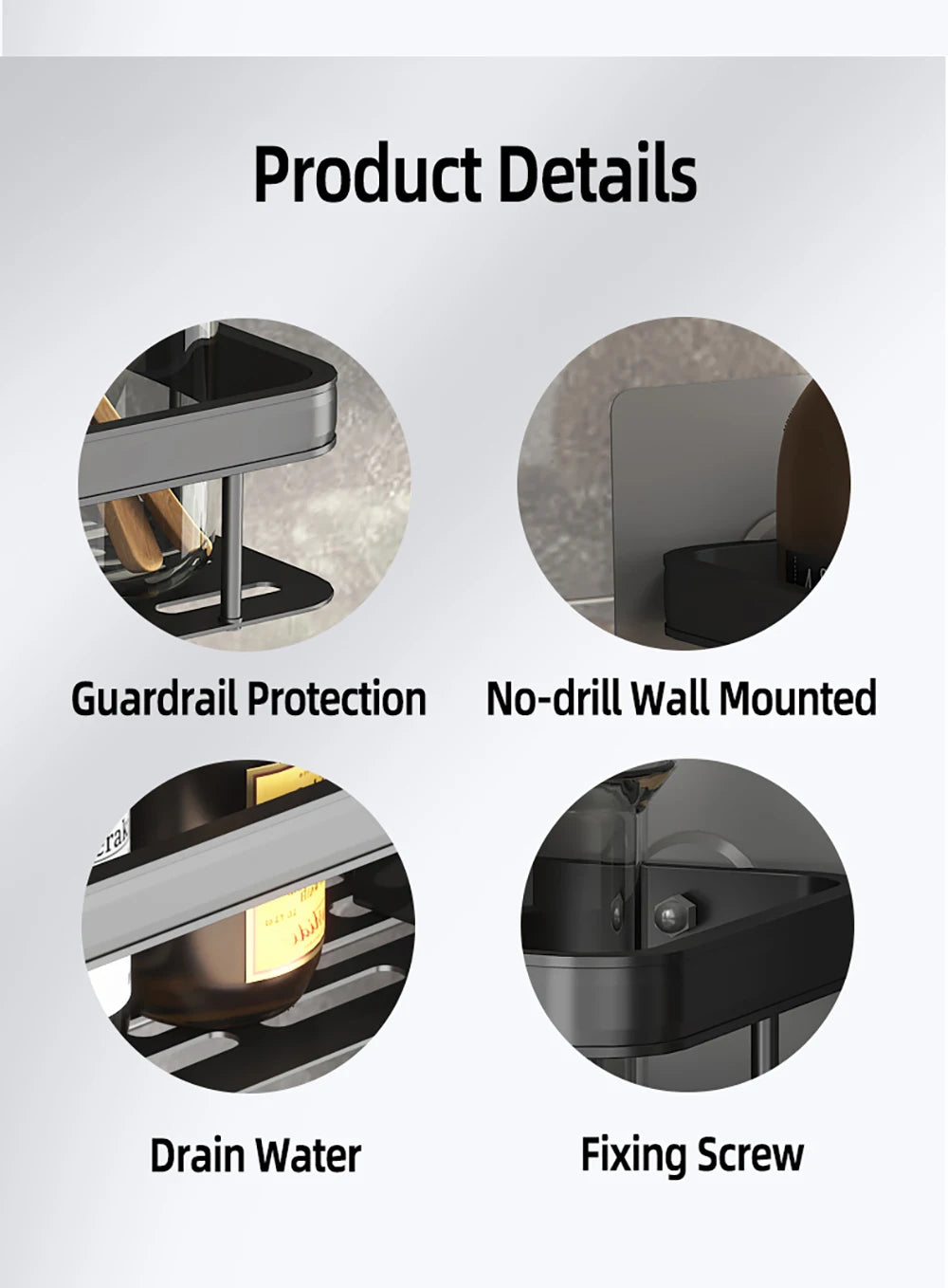 Wall-Mounted Shower & Shampoo Storage Rack.