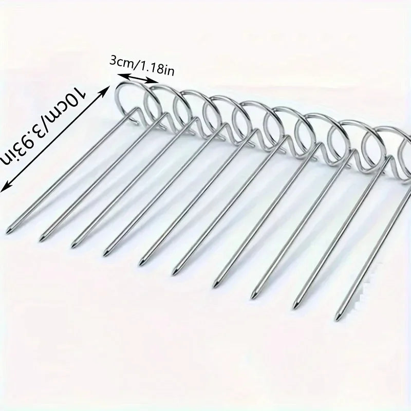 10PCS Reusable Stainless Steel Skewers with Anti-Roll Rings