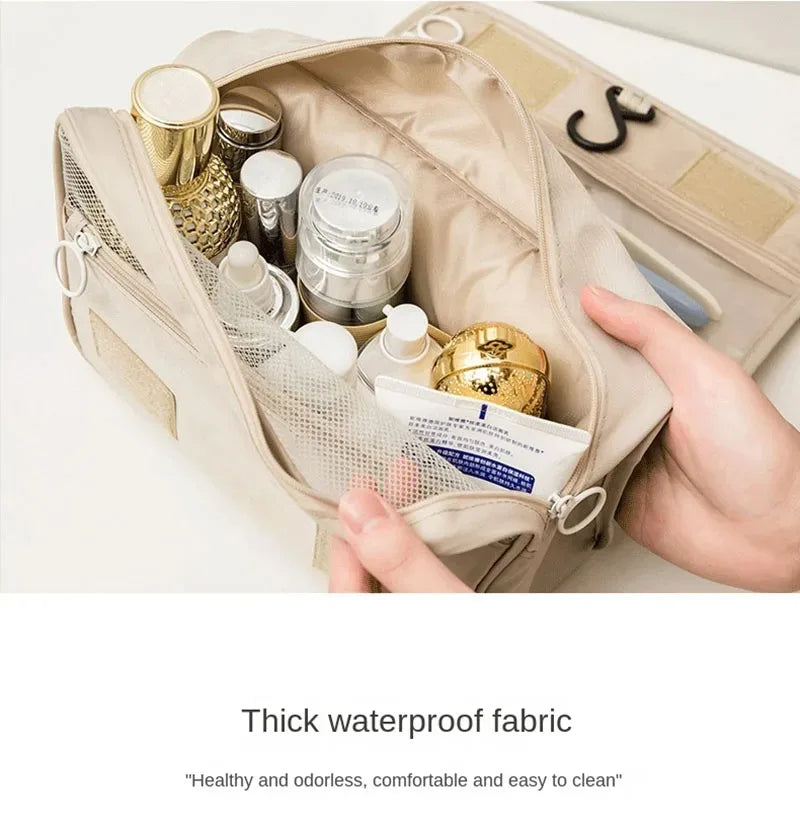 Waterproof Travel Makeup & Toiletry Bag: Hanging Organizer with Hook.