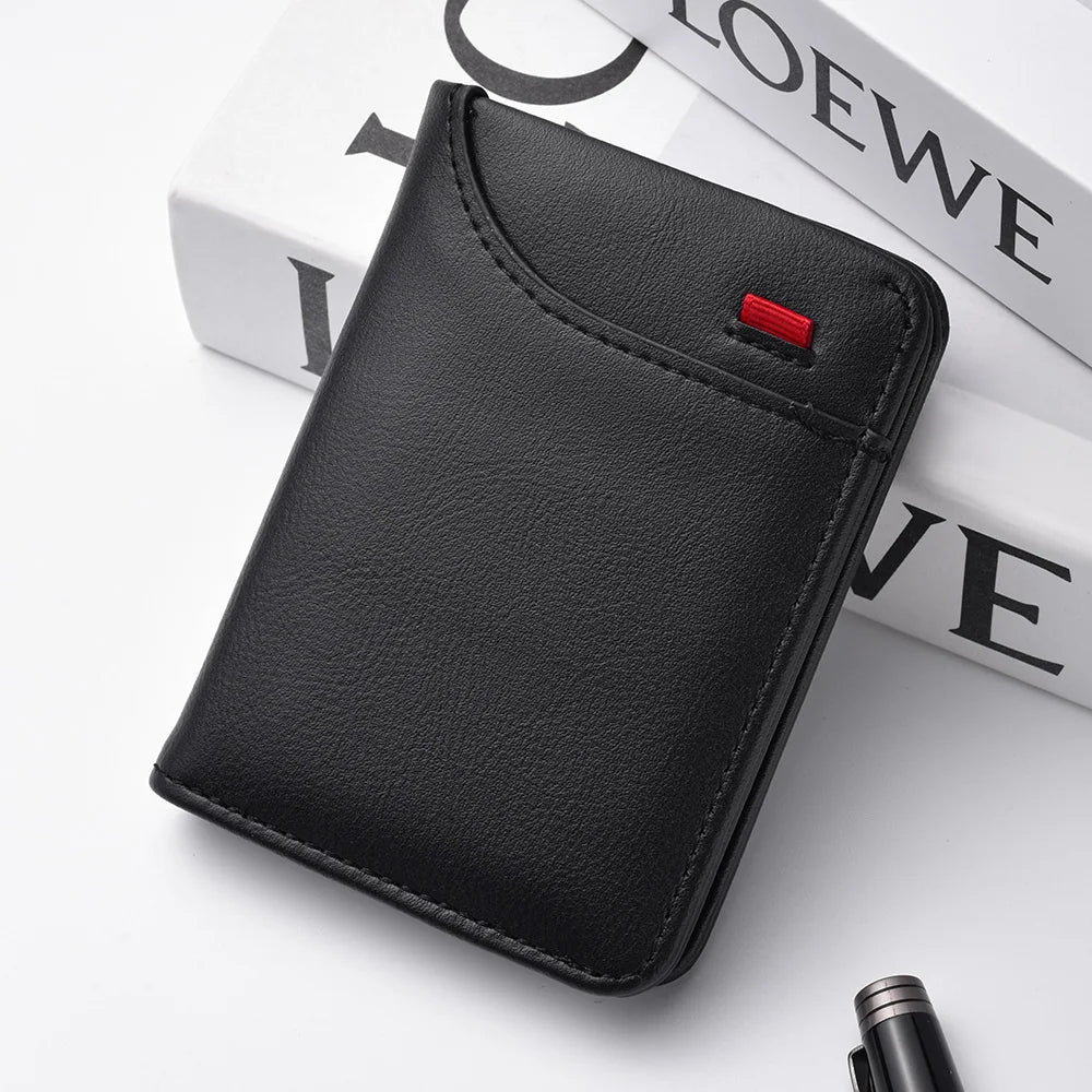 Ultra-Thin PU Leather Card Holder: Minimalist Men's Vertical Wallet.