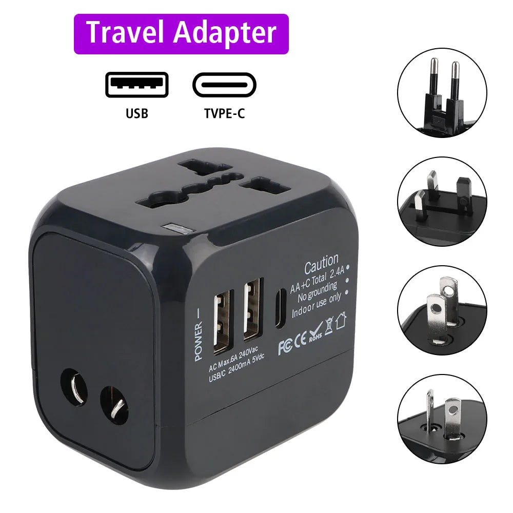 All-in-One Universal Travel Adapter with USB & Type-C