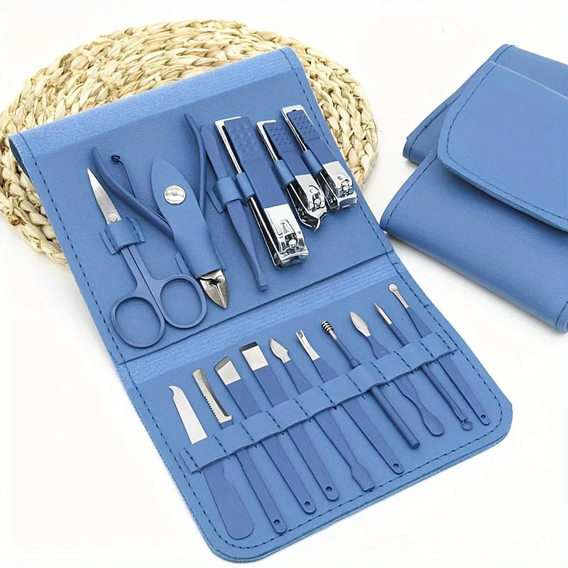 16-Piece Professional Manicure & Pedicure Set: Complete Grooming Kit with Travel Case.