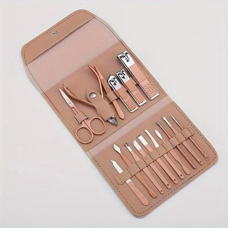 16-Piece Professional Manicure & Pedicure Set: Complete Grooming Kit with Travel Case.