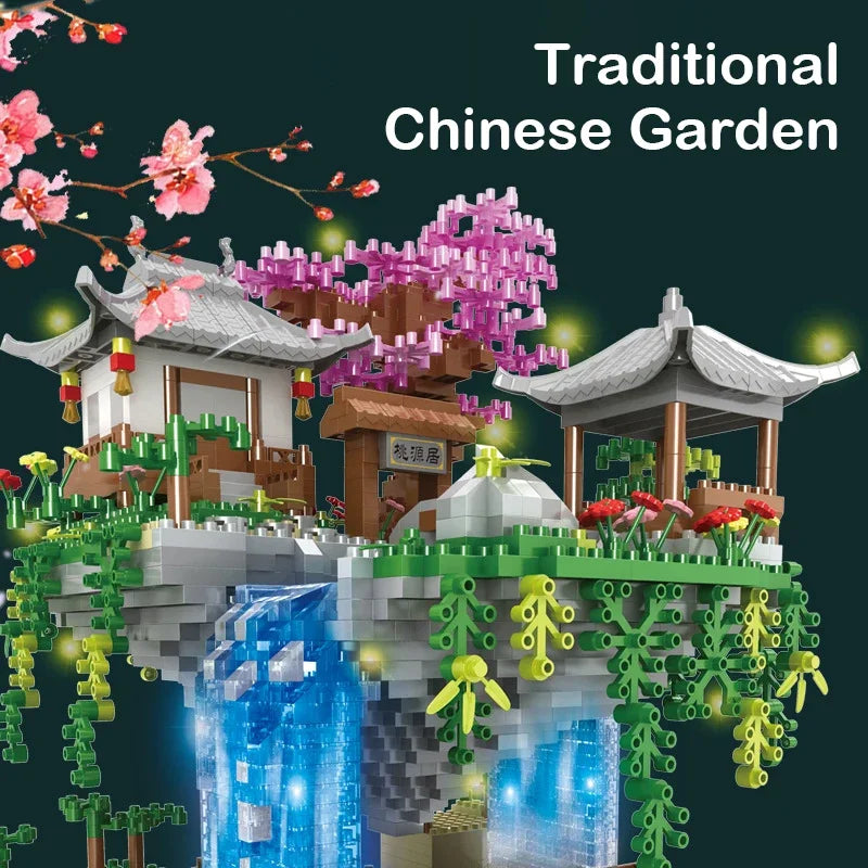 Chinese Peach Blossom Tree House: Illuminated Micro-Block Architecture.