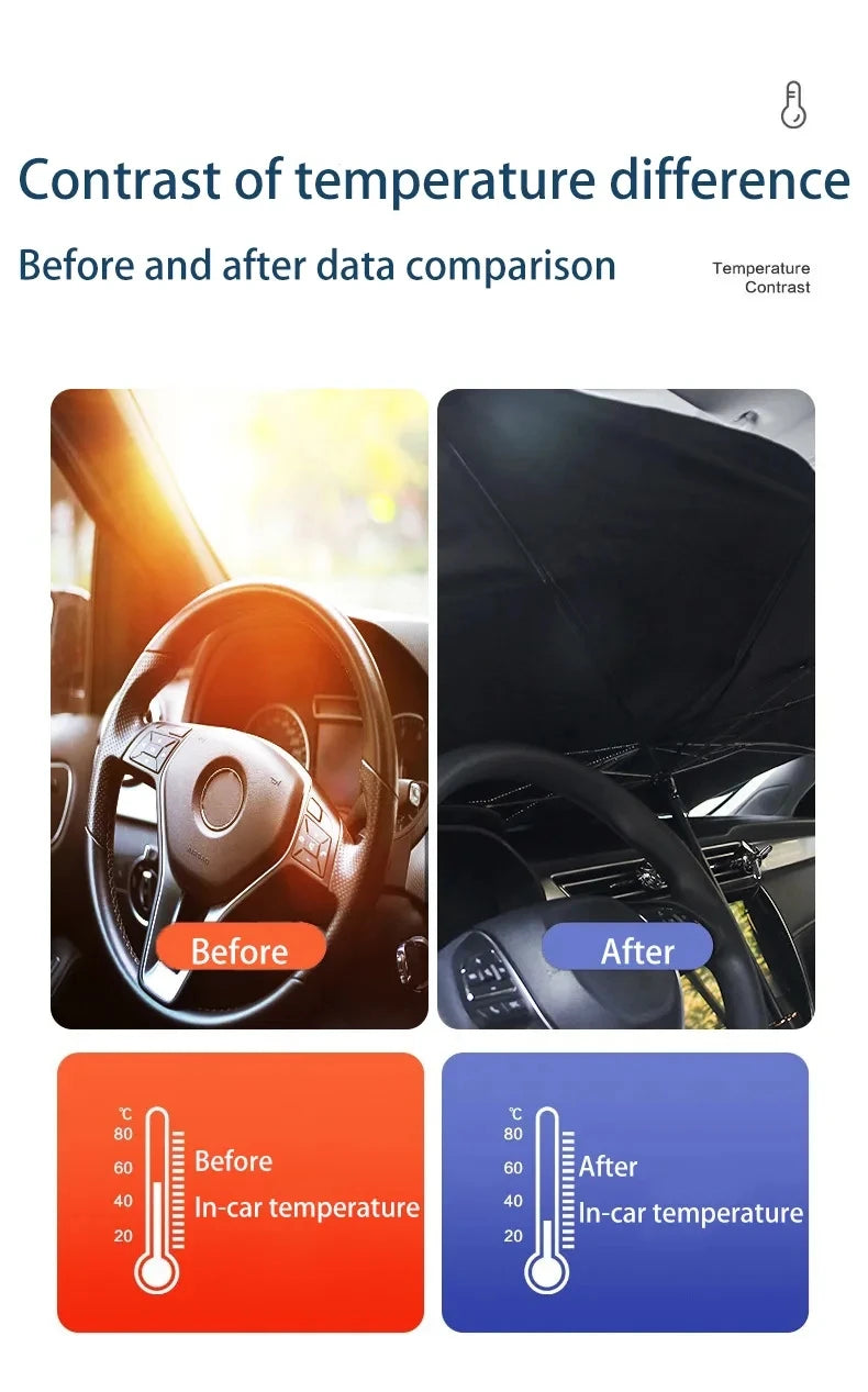 Folding Windshield Sunshade Umbrella: Instant Car Sun Protection.