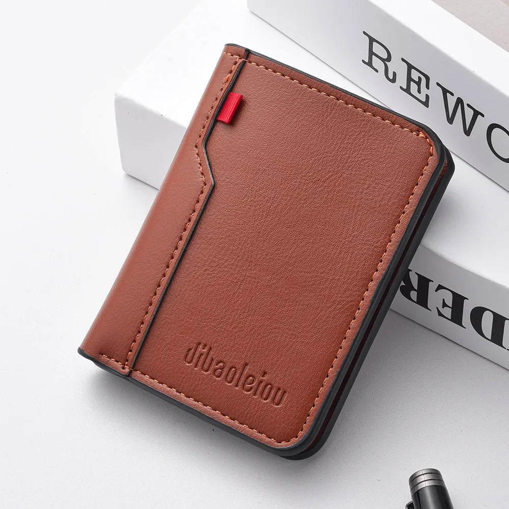Ultra-Thin PU Leather Card Holder: Minimalist Men's Vertical Wallet.