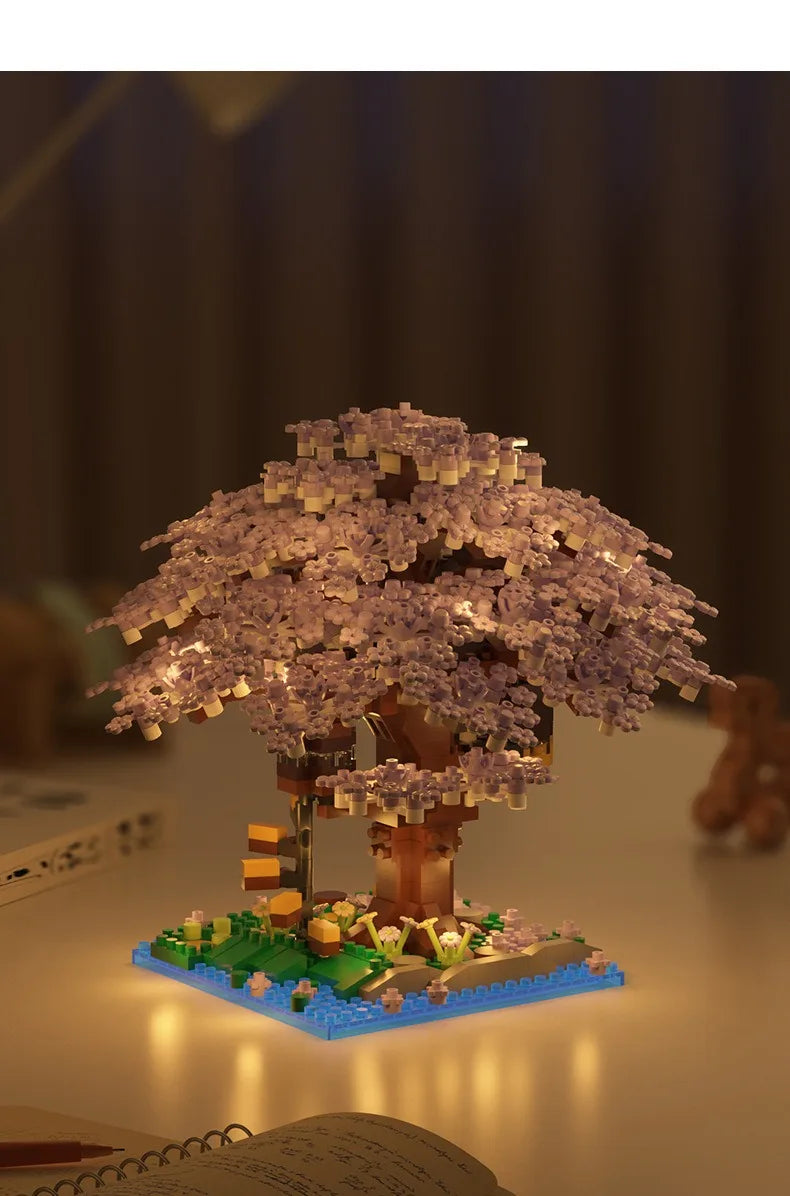 Pink Cherry Tree House Micro-Block Set: Challenging Build, Beautiful Display.
