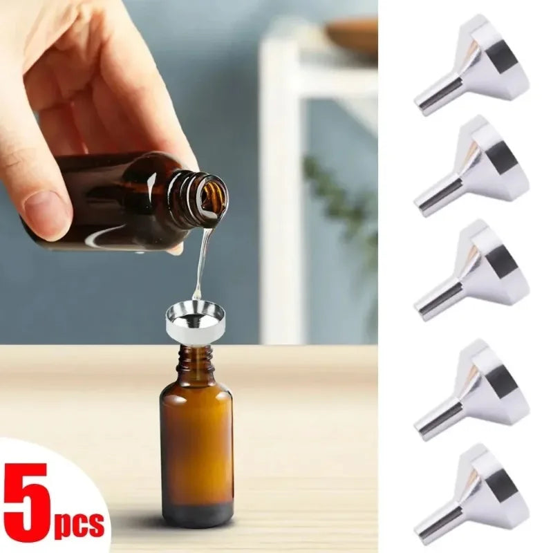 5-Piece Stainless Steel Mini Funnel Set: Mess-Free Filling for Kitchen & Home.