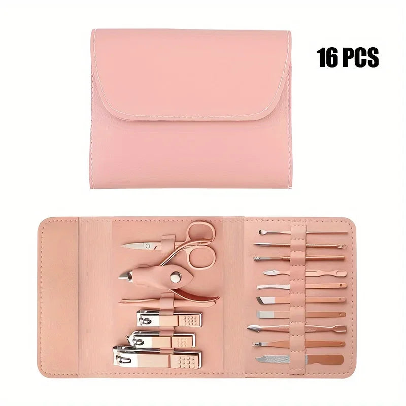 16-Piece Professional Manicure & Pedicure Set: Complete Grooming Kit with Travel Case.