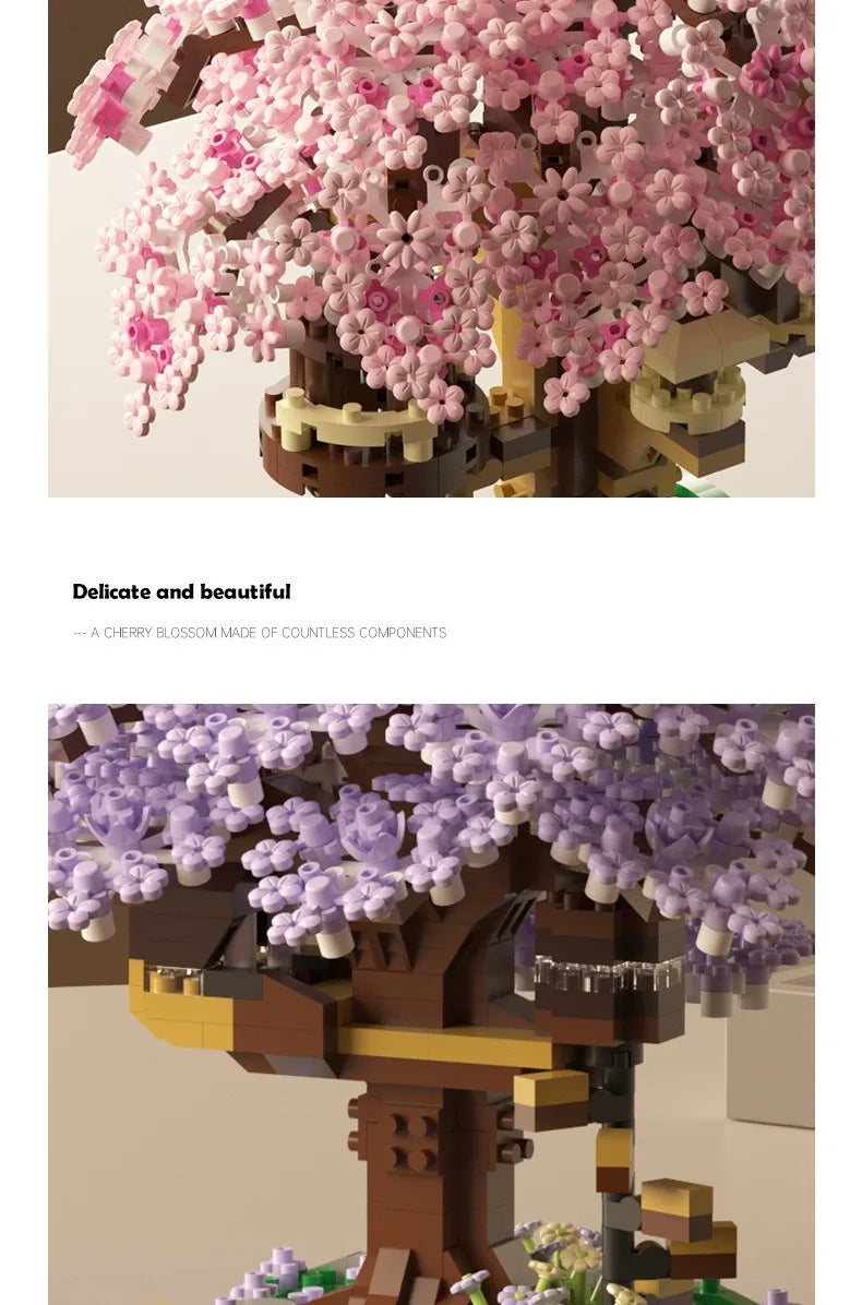 Pink Cherry Tree House Micro-Block Set: Challenging Build, Beautiful Display.