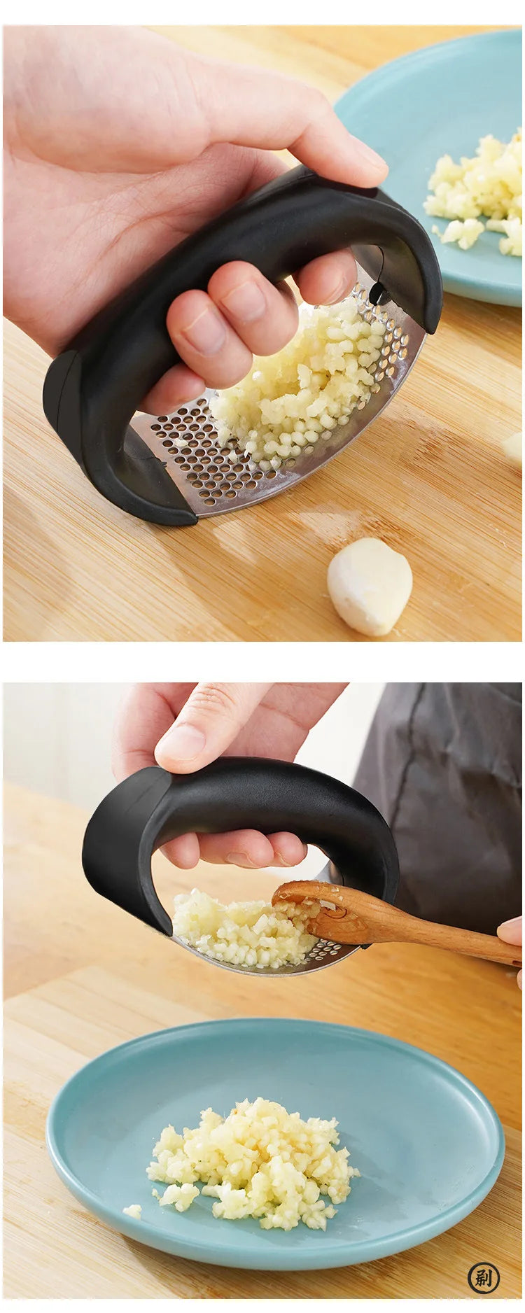 Stainless Steel Garlic Press: Effortless Crushing, Instant Flavor.