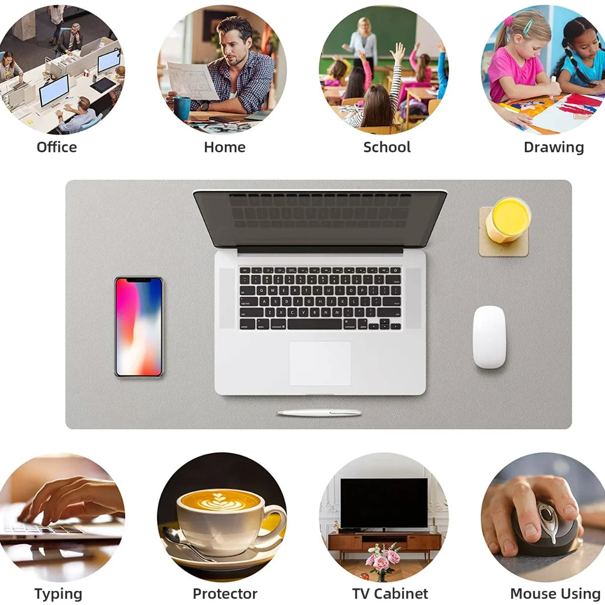 Large PU Leather Desk Mat – Waterproof Keyboard & Mouse Pad