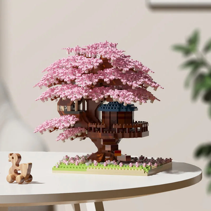 Pink Cherry Tree House Micro-Block Set: Challenging Build, Beautiful Display.