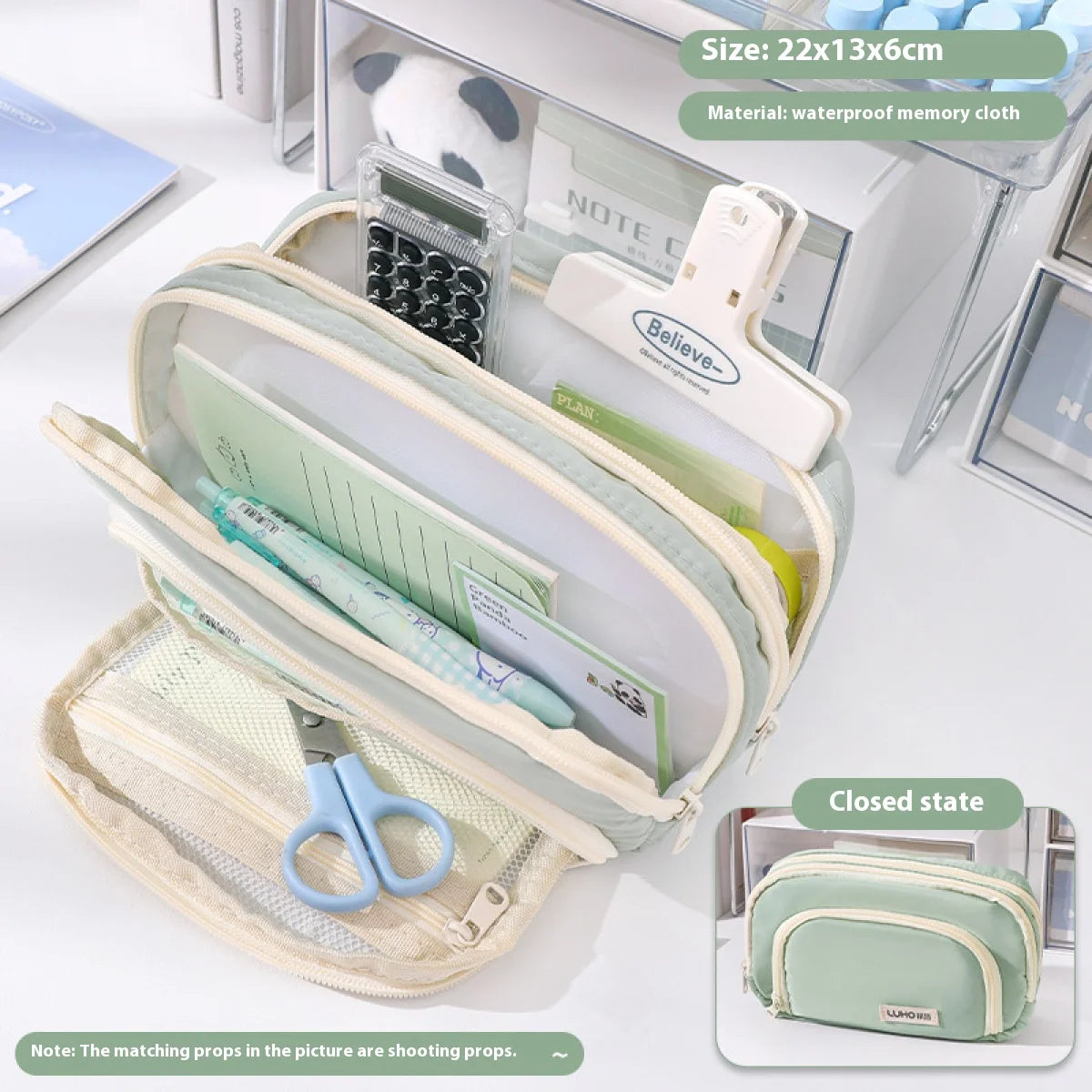 Large-Capacity Multi-Layer Organizer: Versatile Stationery & Makeup Pouch.