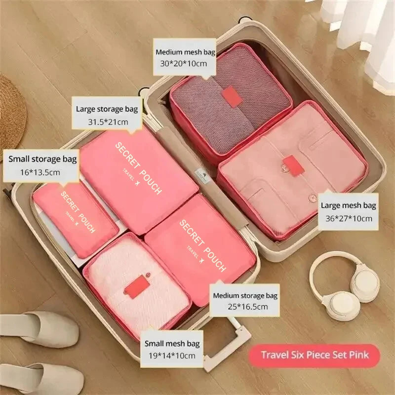 6Pcs Multifunction Travel Packing Cubes: Waterproof Luggage Organizer Set.