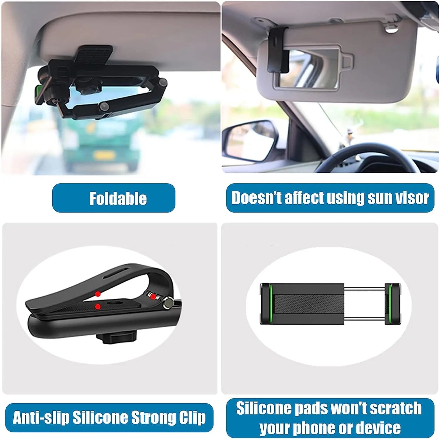360° Rotating Sun Visor Phone Holder: Universal, Hands-Free Driving.