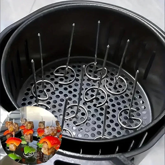 10PCS Reusable Stainless Steel Skewers with Anti-Roll Rings