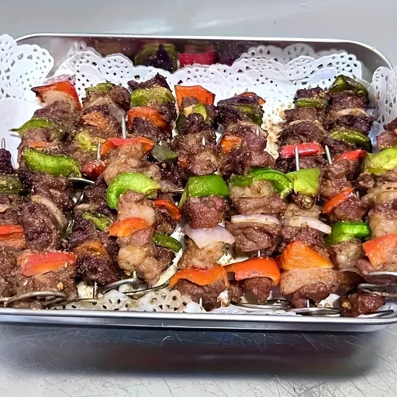 10PCS Reusable Stainless Steel Skewers with Anti-Roll Rings