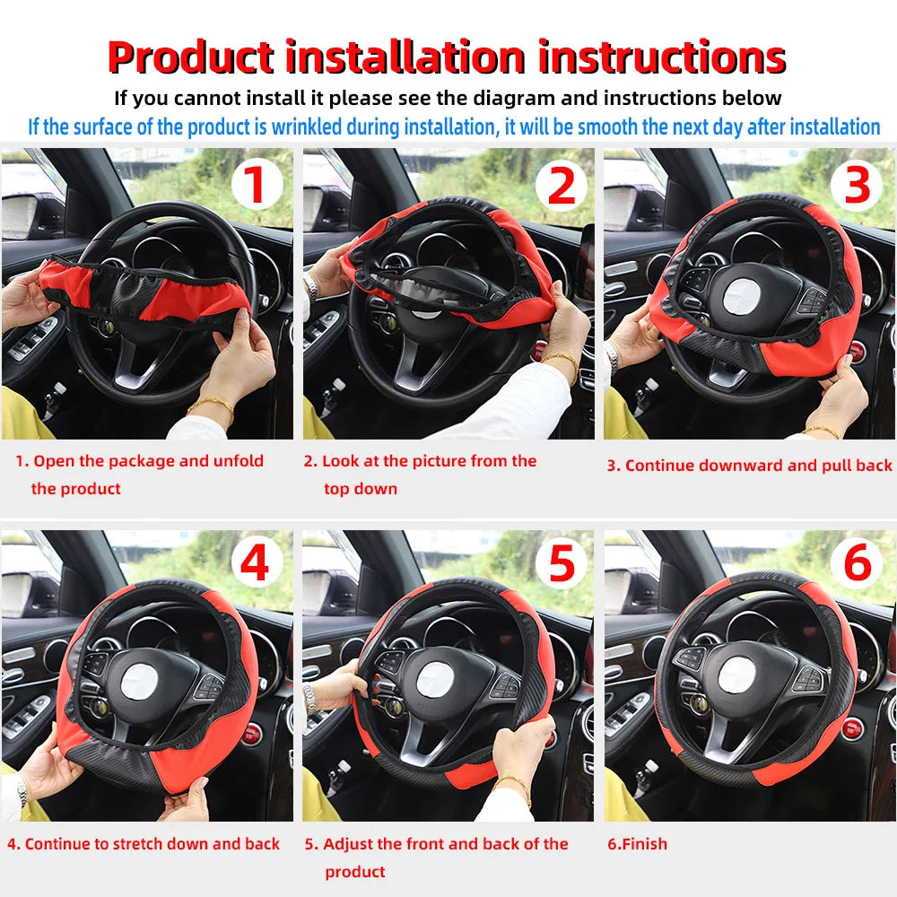 PU Carbon Fiber Leather Car Steering Wheel Cover