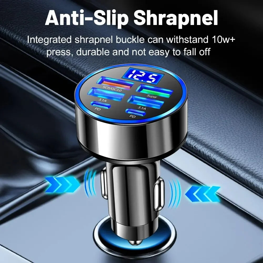 6-in-1 Fast Car Charger with Digital Display – PD & QC3.0