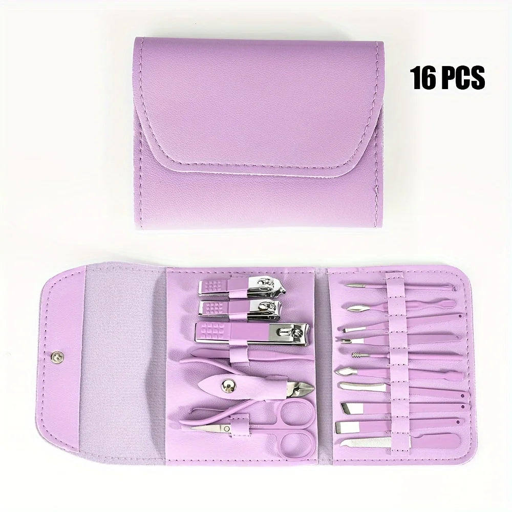 16-Piece Professional Manicure & Pedicure Set: Complete Grooming Kit with Travel Case.