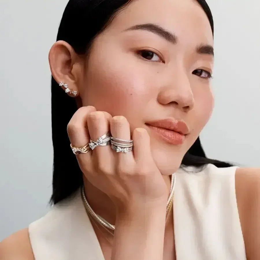 Vintage Moissanite Heart Crown Ring: Sterling Silver Fine Jewelry Gift.