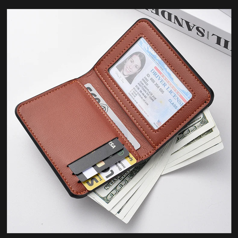 Ultra-Thin PU Leather Card Holder: Minimalist Men's Vertical Wallet.