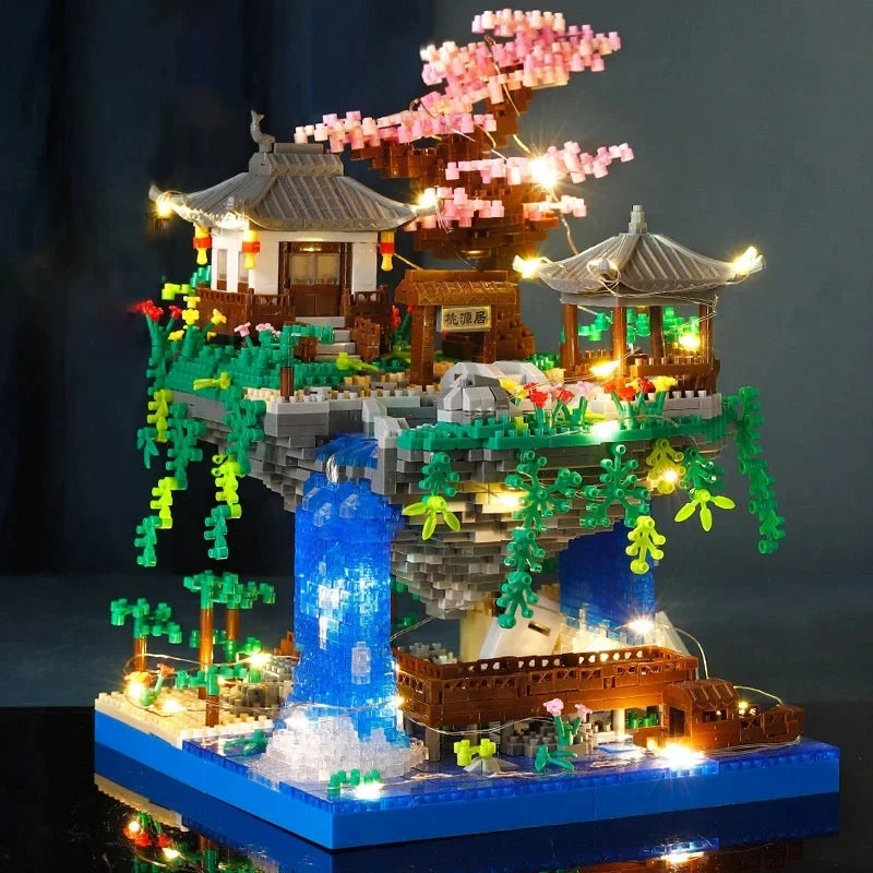 Chinese Peach Blossom Tree House: Illuminated Micro-Block Architecture.