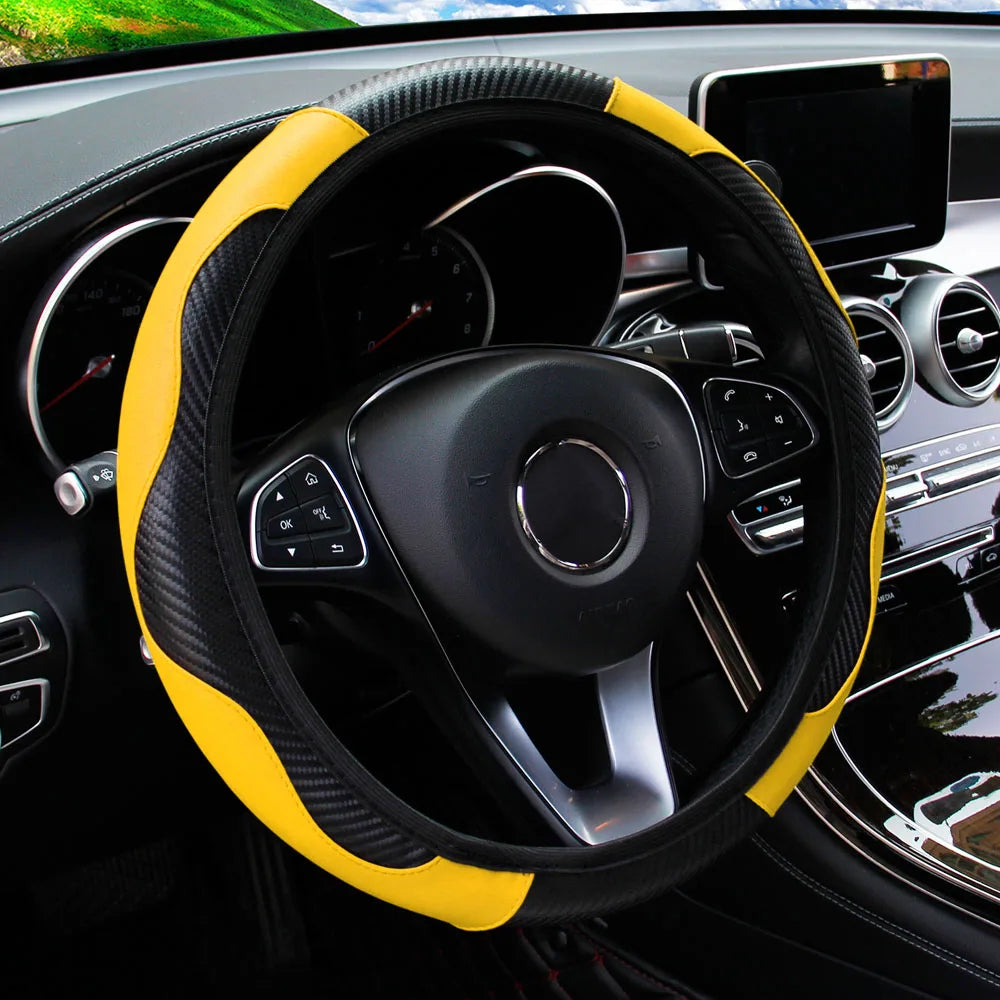 PU Carbon Fiber Leather Car Steering Wheel Cover