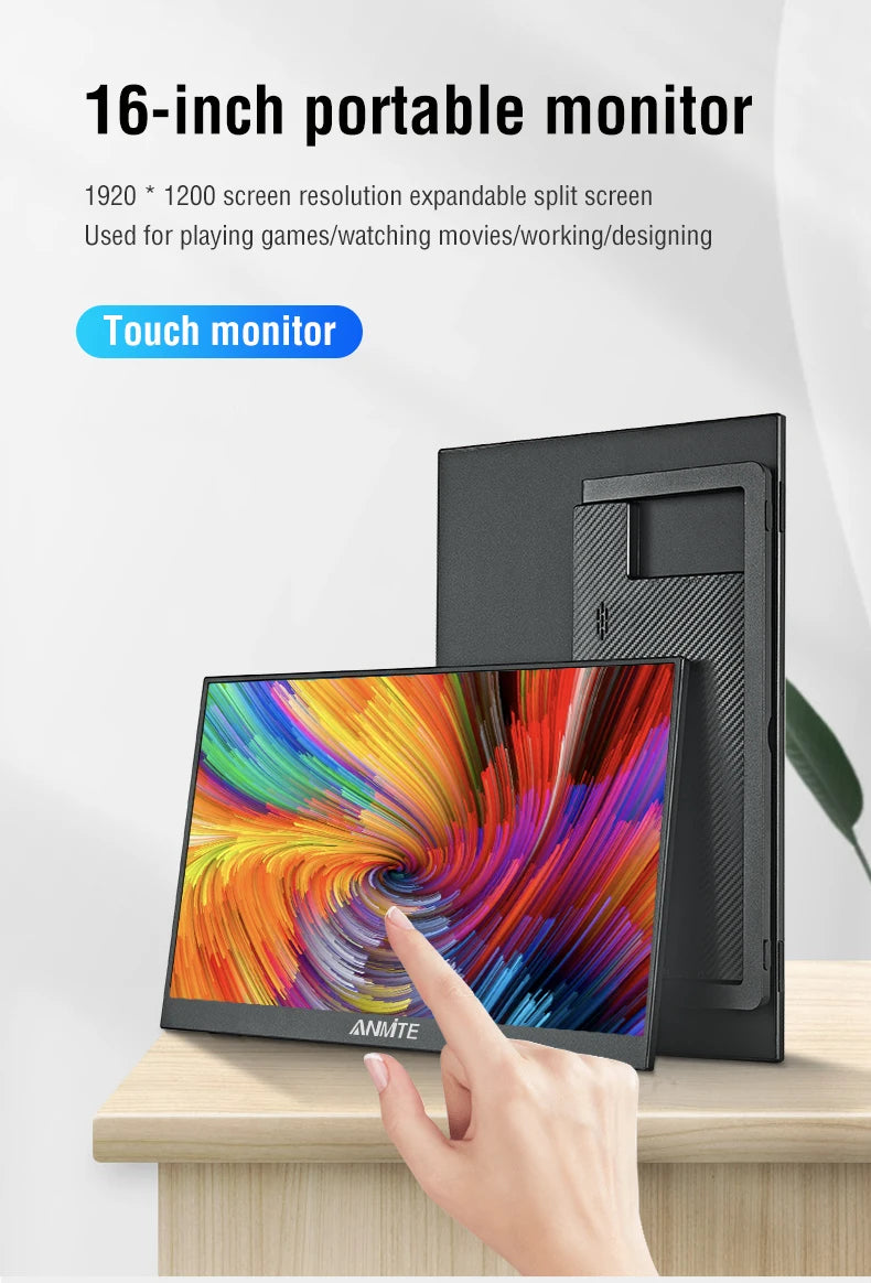 Anmite 16-Inch Portable Touch Monitor: Your Command Center, Anywhere.