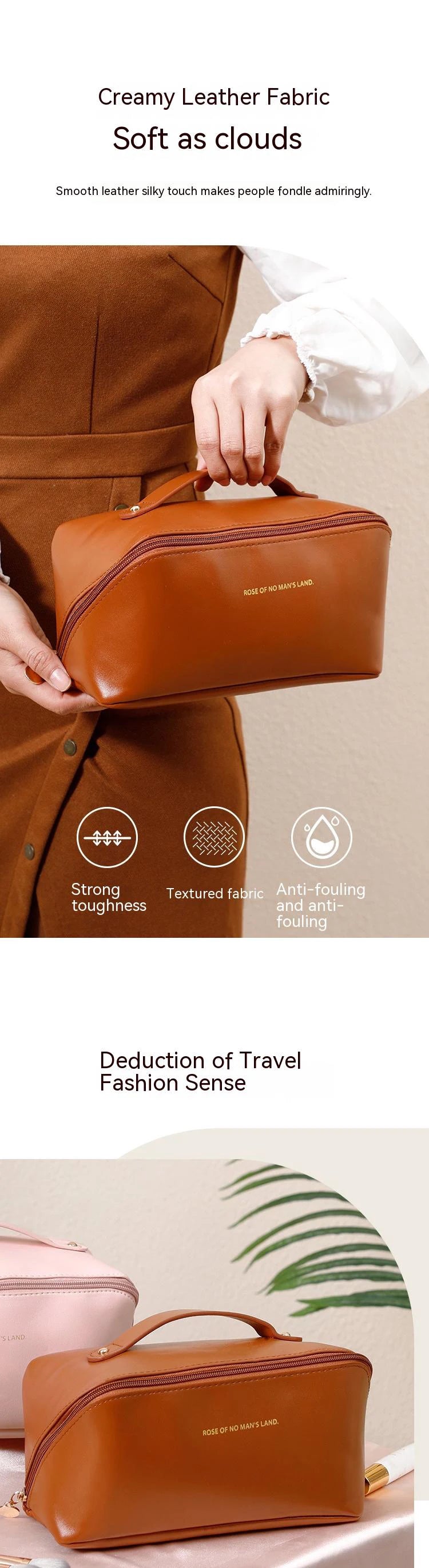 PU Leather Travel Makeup Bag – Stylish & Spacious