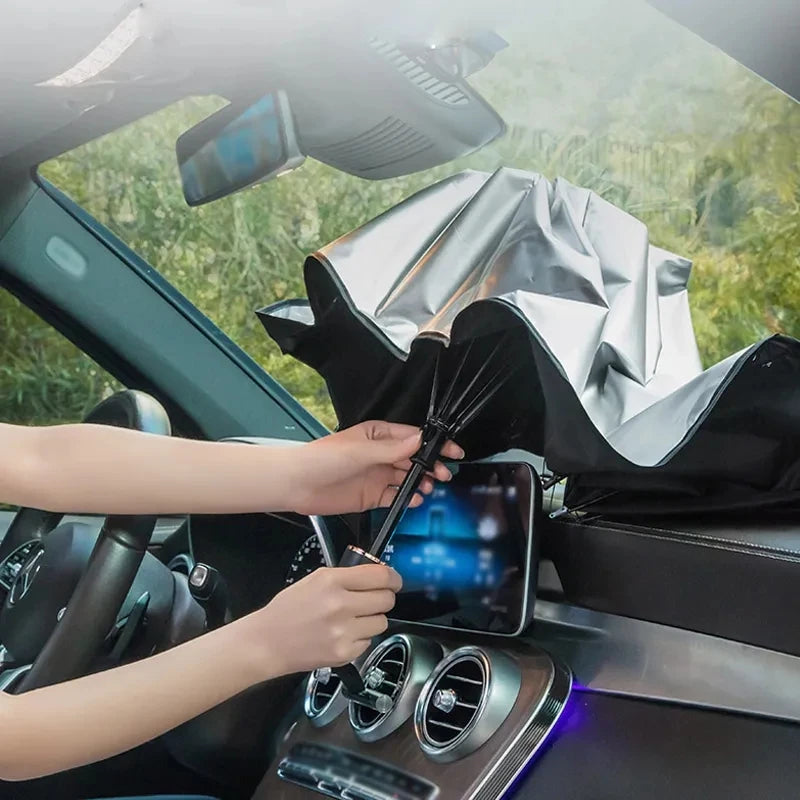 Folding Windshield Sunshade Umbrella: Instant Car Sun Protection.