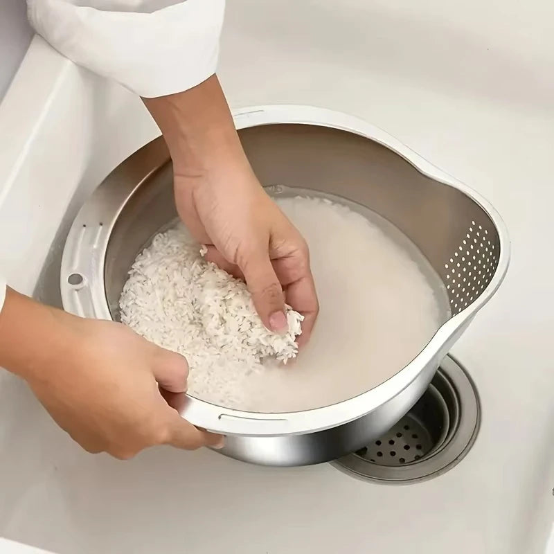 Stainless Steel Rice Washer Strainer Bowl